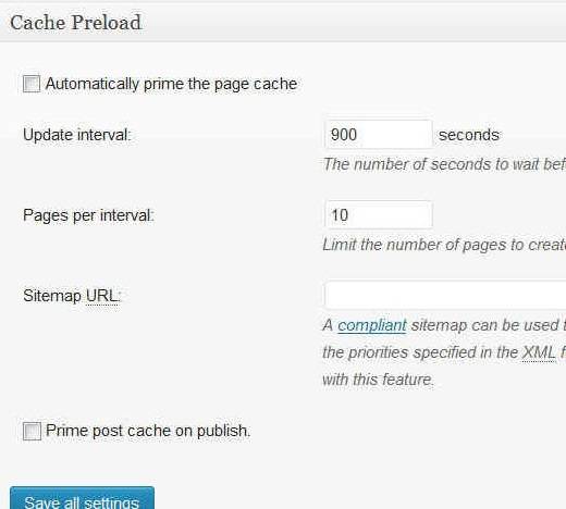 page cache gen settings