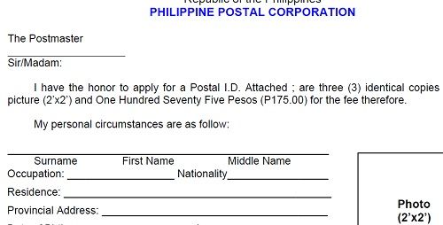 postal id requirements application form