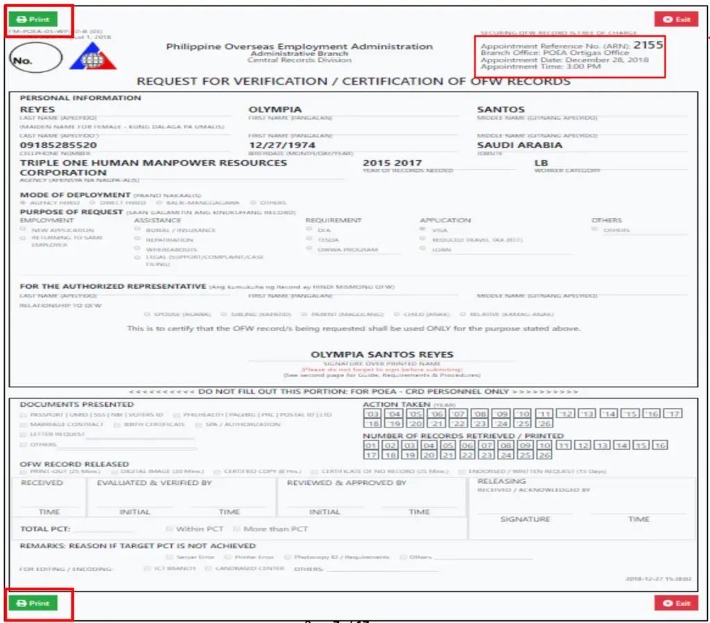 What Is Info Sheet In Poea