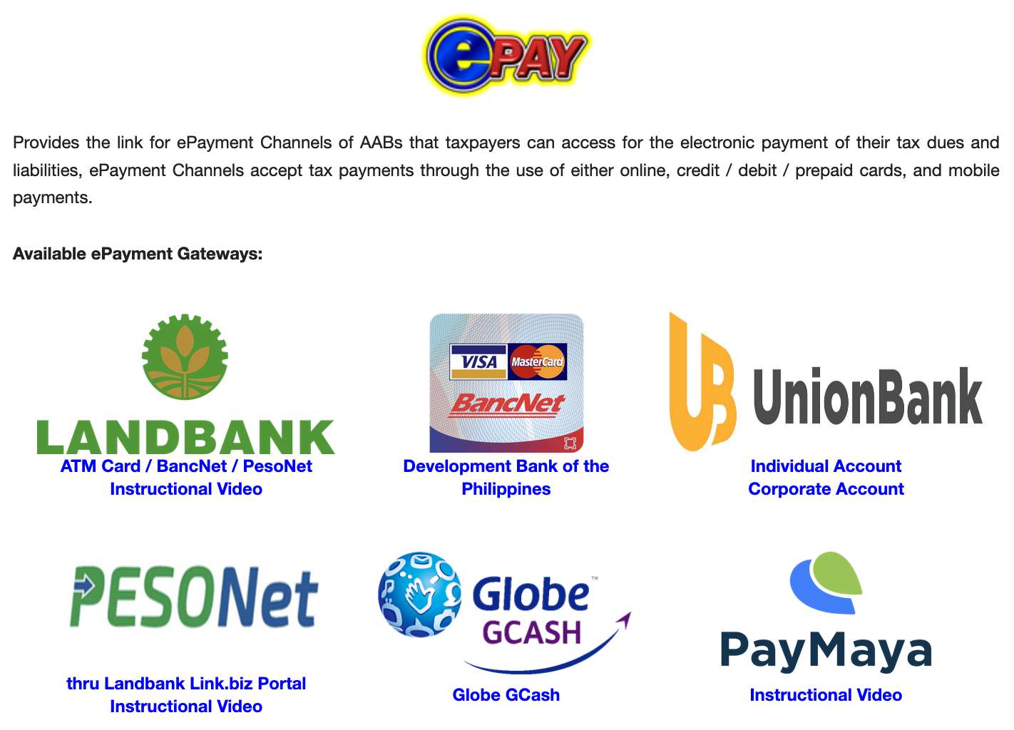 BIR payment centers