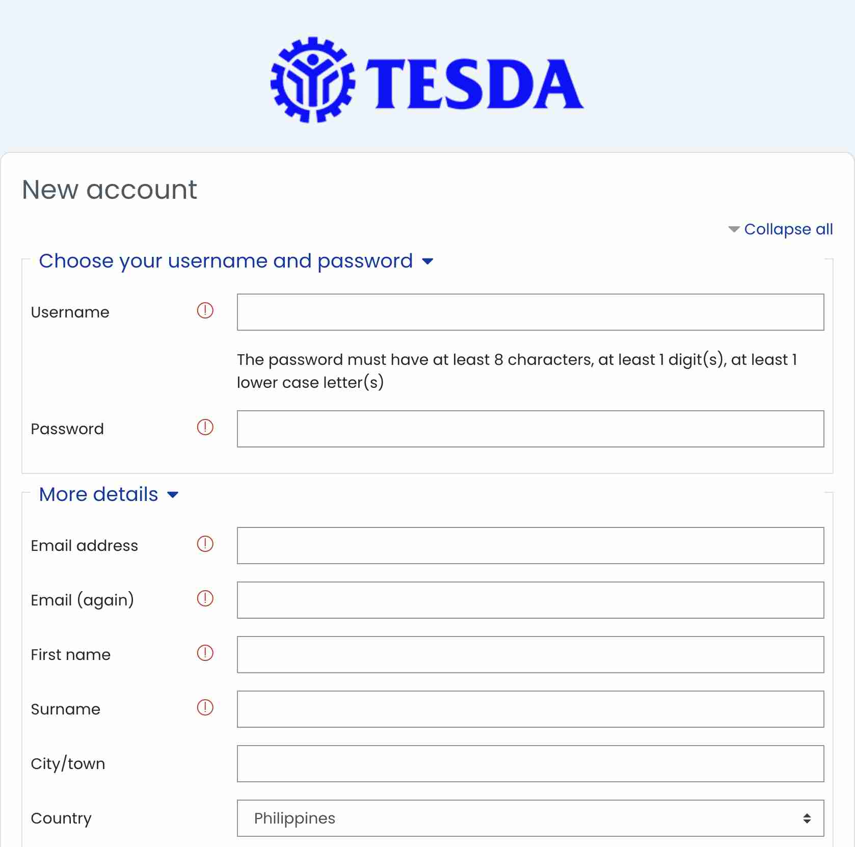 how to enroll tesda online account step 1