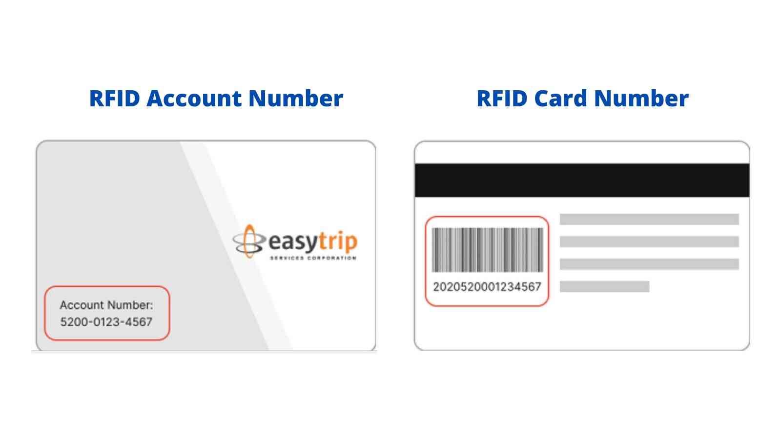 easytrip account number and card number